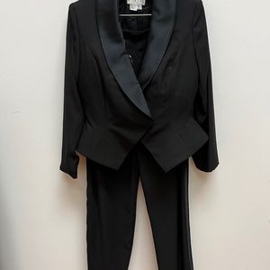 Tuxedo Jacket Pant Suit, Black, Satin Lapel, Rhinestone Cuffs, AFTER FIVE, Sz.14